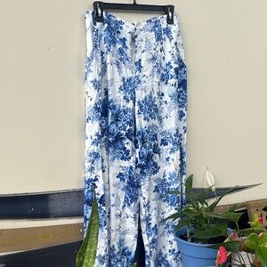 White Pants with Blue Floral Print